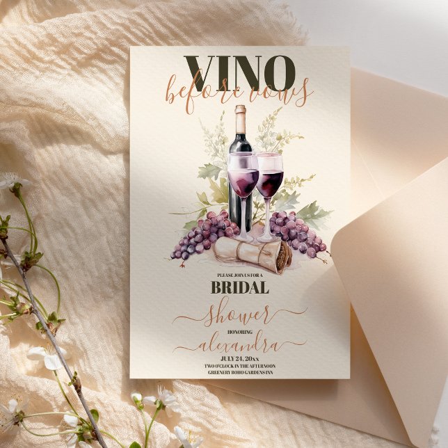 Vino Before Vows Elegant Wine Bridal Shower  Invitation (Creator Uploaded)