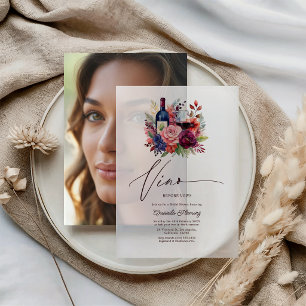 Vino Before Vows Floral Wine Bridal Shower Vellum Invitations