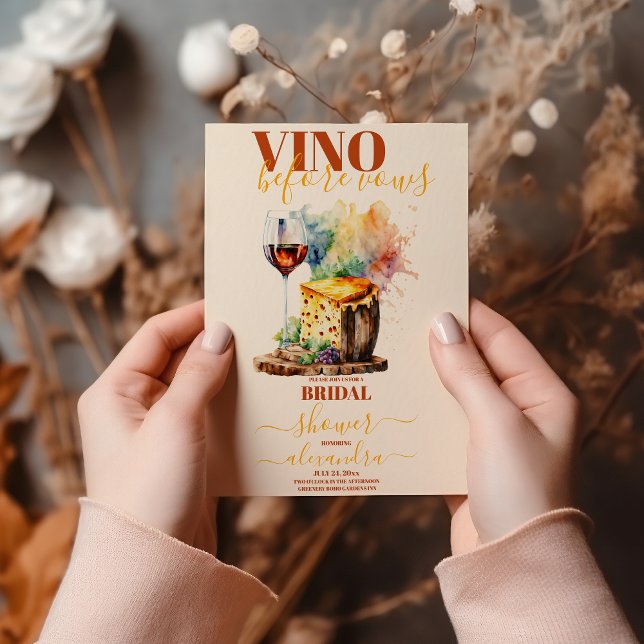 Vino before Vows Gold White Floral Bridal Shower Invitation (Creator Uploaded)