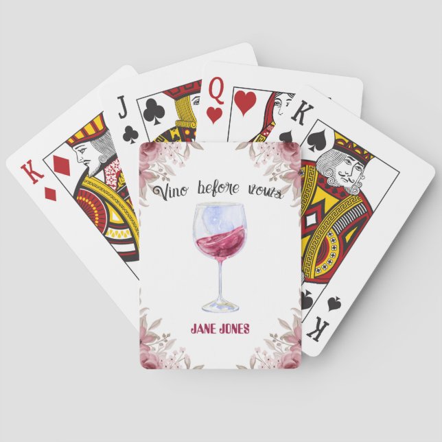 Vino before vows maroon and pink bridal shower playing cards (Back)