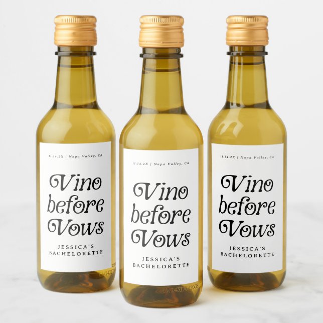 Vino Before Vows | Minimal Retro Bachelorette  Wine Label (Bottles)