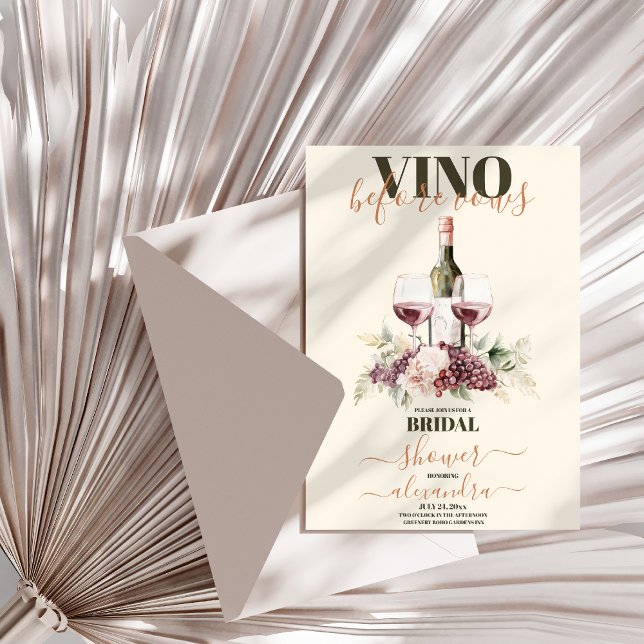Vino before Vows Modern White Floral Bridal Shower Invitation (Creator Uploaded)