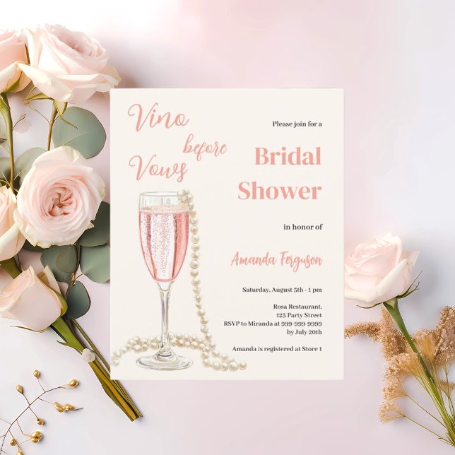 Vino before Vows pink Bridal Shower invitation (Creator Uploaded)