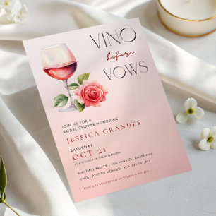 Vino Before Vows Pink Wine Theme Bridal Shower     Invitation