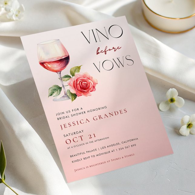 Vino Before Vows Pink Wine Theme Bridal Shower     Invitation (Creator Uploaded)