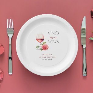 Vino Before Vows Pink Wine Theme Bridal Shower Paper Plate