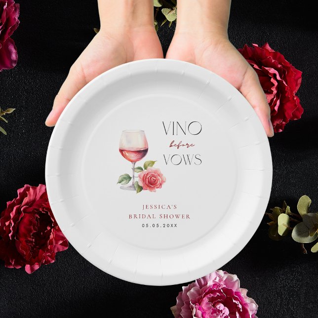 Vino Before Vows Pink Wine Theme Bridal Shower Paper Plate (Creator Uploaded)
