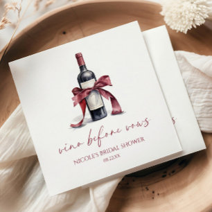 Vino Before Vows Red Wine Bottle Bow Bridal Shower Napkin