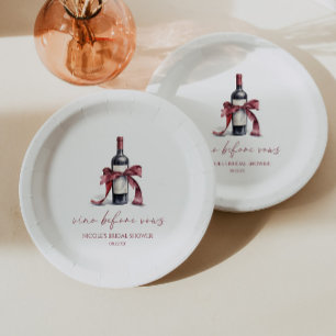 Vino Before Vows Red Wine Bottle Bow Bridal Shower Paper Plate