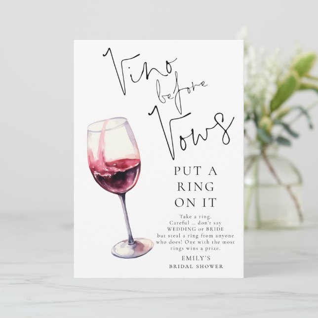 Vino Before Vows Ring Bridal Shower Game Card (Standing Front)
