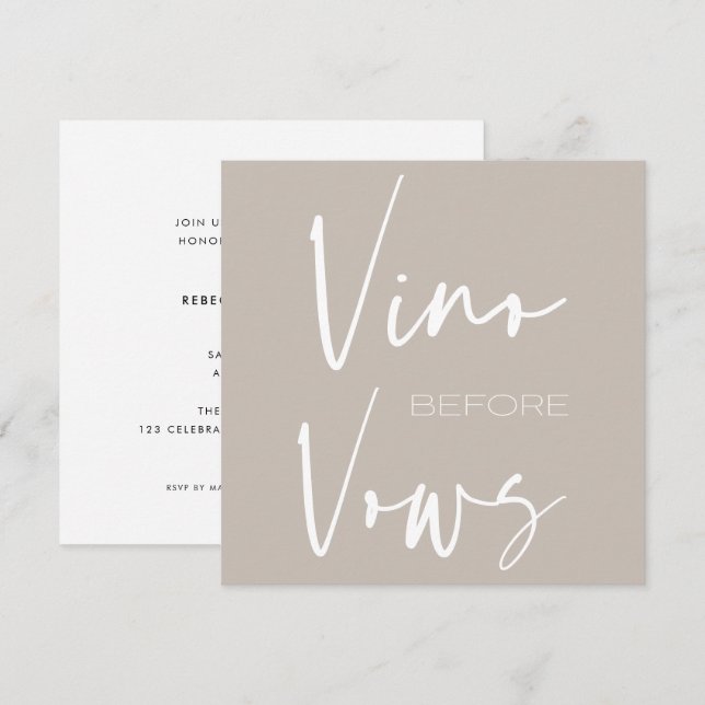 Vino before Vows Taupe Cream Wine Tasting Bridal  Invitation (Front/Back)