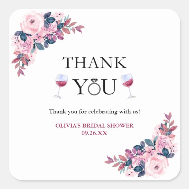 Vino Before Vows Thank You Bridal Shower  Square Sticker (Front)