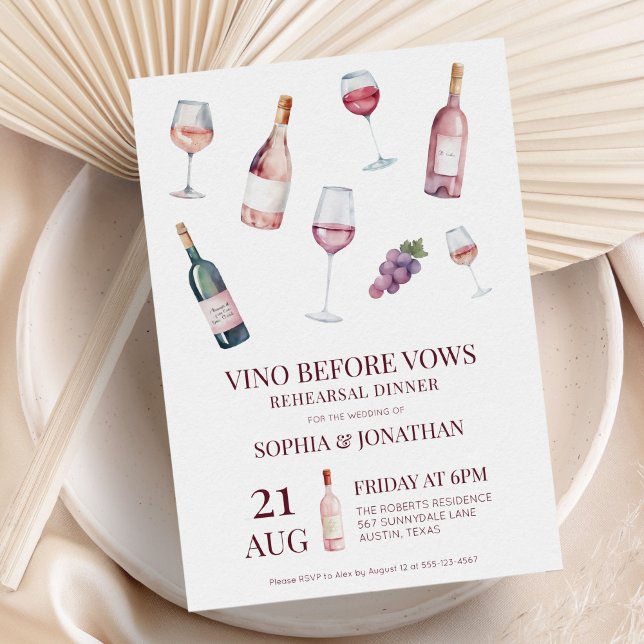 Vino Before Vows Trendy Modern Rehearsal Dinner Invitation (Creator Uploaded)