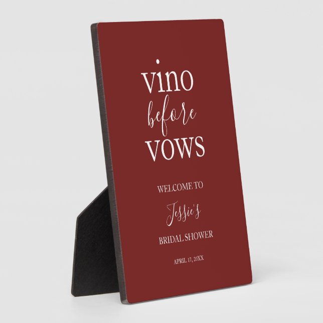 Vino Before Vows Welcome Sign Plaque (Side)