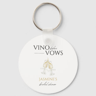 Vino before Vows White Floral Bridal Shower Favour Key Ring