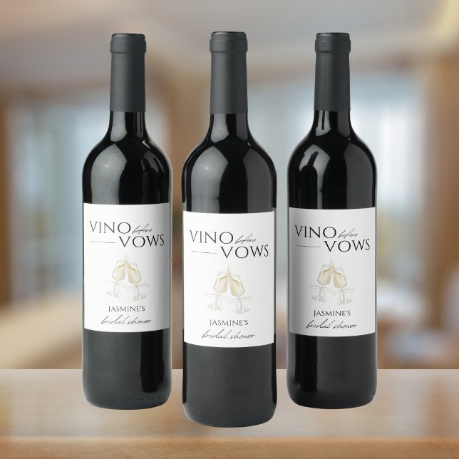 Vino before Vows White Floral Bridal Shower Wine Label (Creator Uploaded)