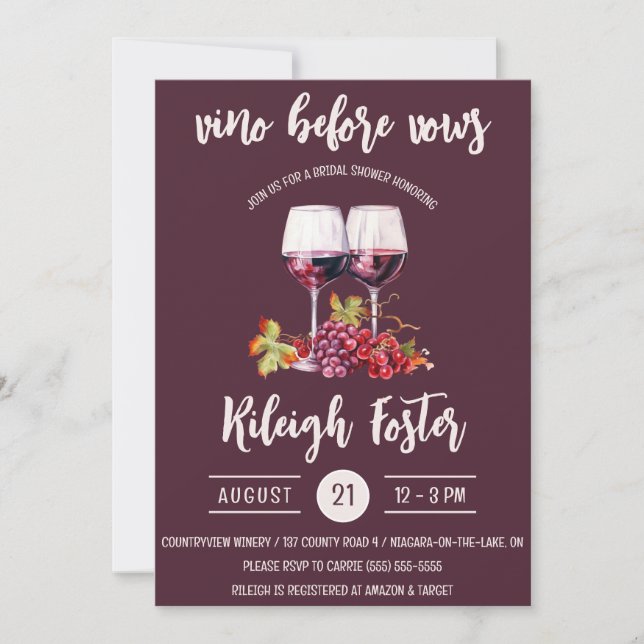 Vino Before Vows, Wine,  Bottles, Bridal Shower Invitation (Front)