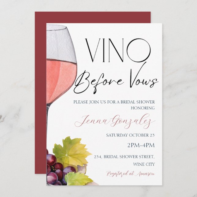 Vino Before Vows Wine Bridal Shower Couple Invitation (Front/Back)