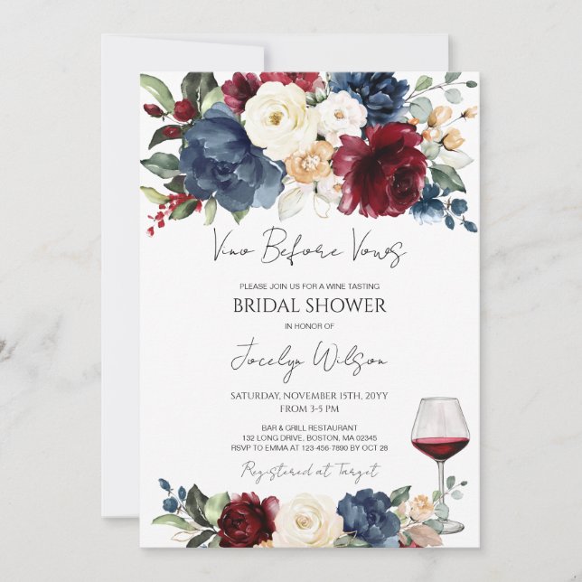Vino Before Vows Wine Tasting Bridal Shower Invitation (Front)