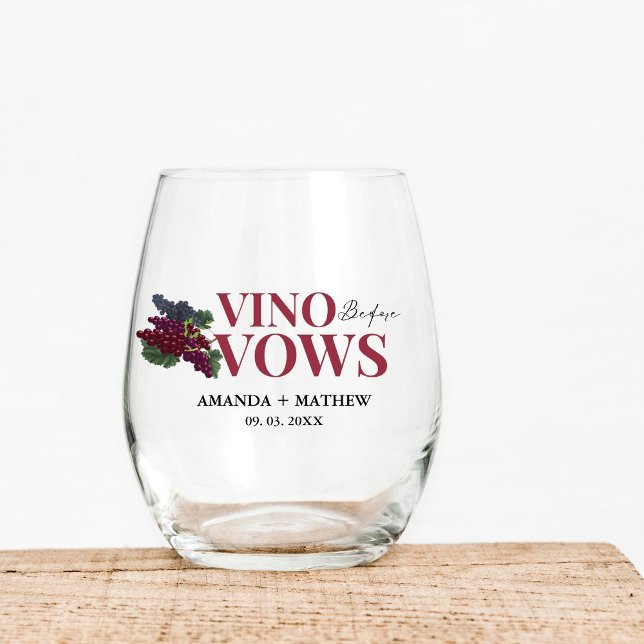 Vino before vows WIne Tasting bridal shower Stemless Wine Glass (Creator Uploaded)