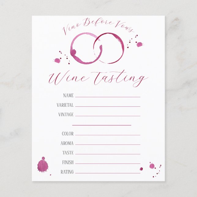Vino Before Vows, Wine Tasting Sheet Bridal Shower (Front)