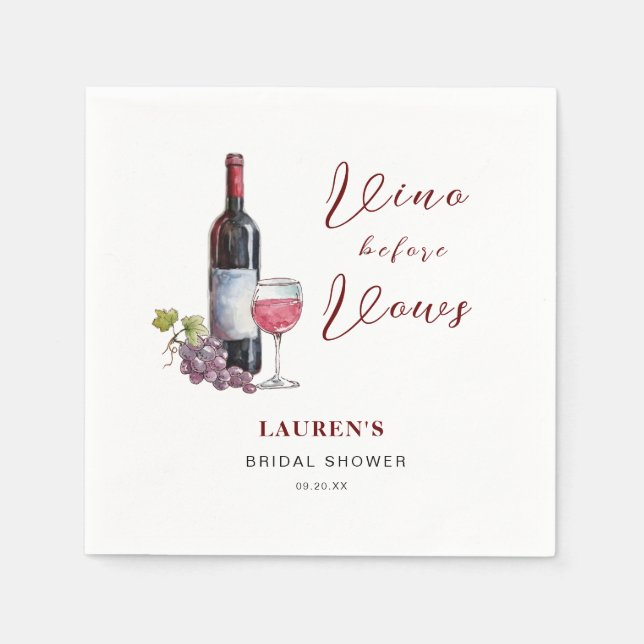 Vino before Vows Wine Theme Bridal Shower Napkin (Front)
