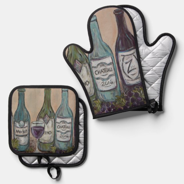Vino II Oven Mitt & Pot Holder Set (Front/Back)