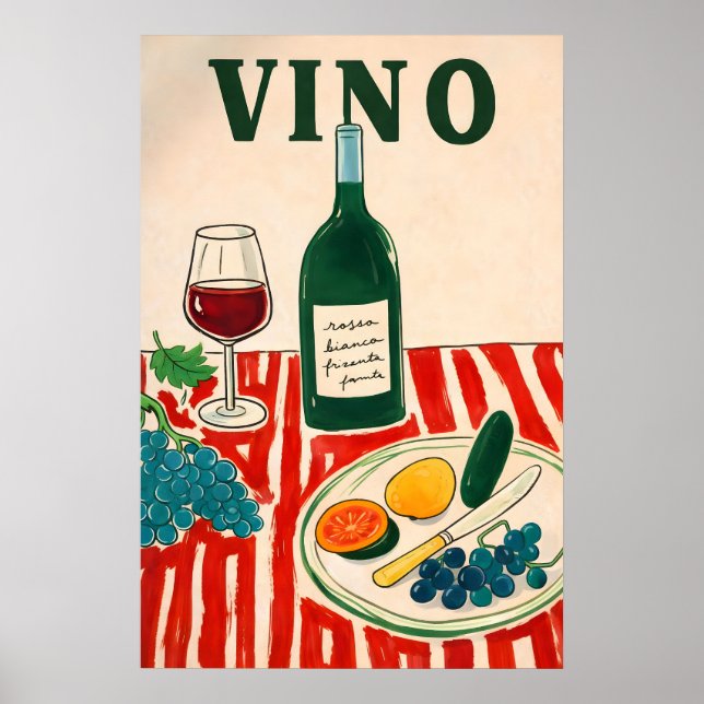 Vino Wine Poster, Italian Kitchen Wall Art (Front)