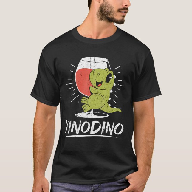 Vinosaur Vinodino Dinosaur With Wine Red Wine Whit T-Shirt (Front)