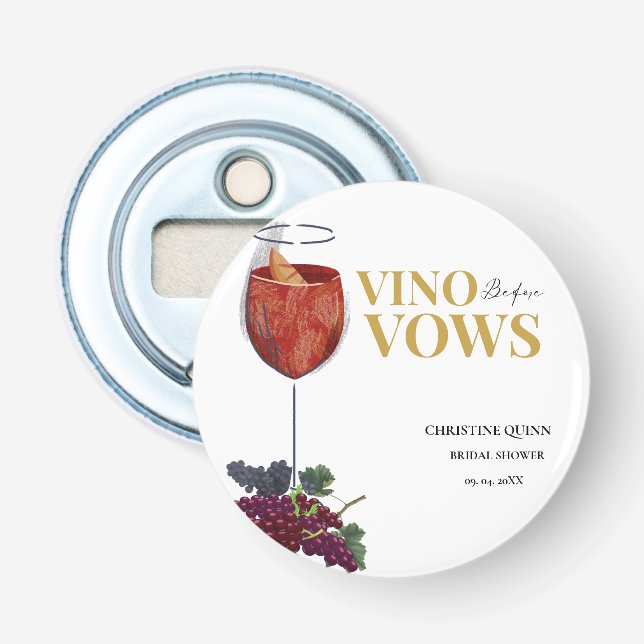 Vinow before vows WIne Tasting bridal shower Bottle Opener (Front)