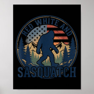 Vintag 4th of July Patriotic Bigfoot Red White and Poster