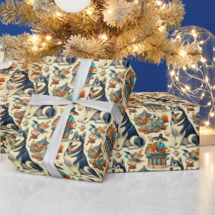 Vintagae Korean Jindo Dog Illustration Wrapping Paper