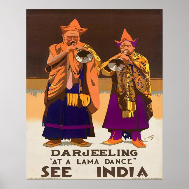 Vintage1934 See India Darjeeling Lama Dance Travel Poster (Front)