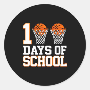 Vintage 100 days of school basketball sports fun classic round sticker