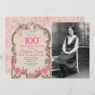 Vintage 100th Centenarian  Birthday Invitation