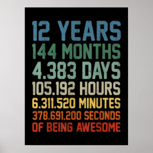Vintage 12th Birthday Gift 12 Years Old Poster