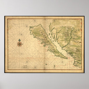 Vintage 1650's California Map - shown as an island Poster