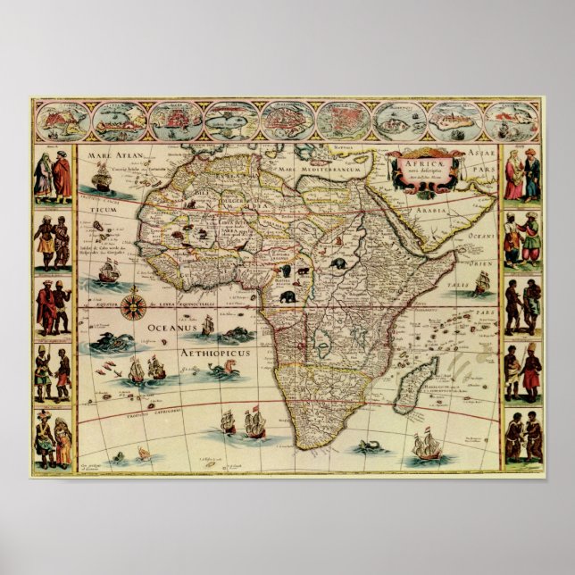 Vintage 1660's Africa Map Poster (Front)