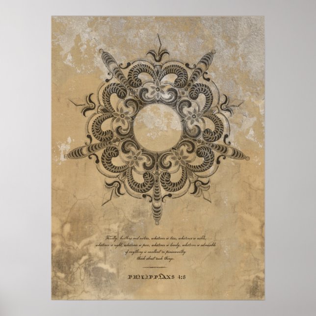 VINTAGE 16TH CENTURY FLORAL WITH SCRIPTURE POSTER (Front)