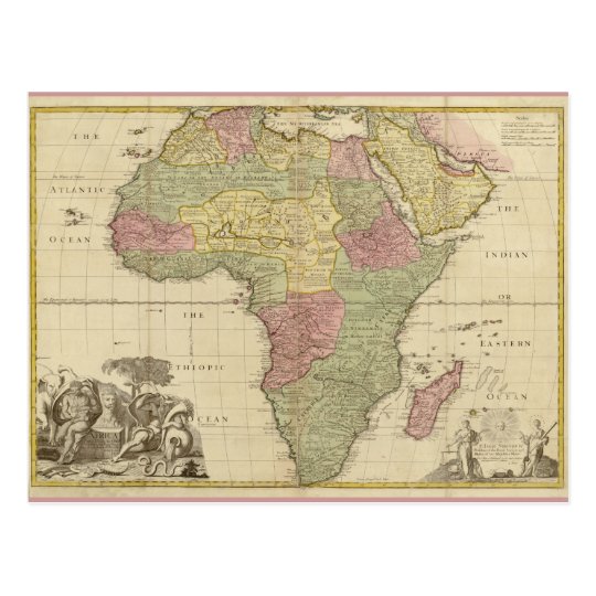 Vintage 1725 Africa Map Postcard