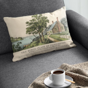 Vintage 1732 Birthplace of George Washington Brown Decorative Cushion
