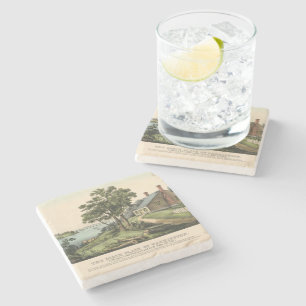 Vintage 1732 Birthplace of George Washington Print Stone Coaster