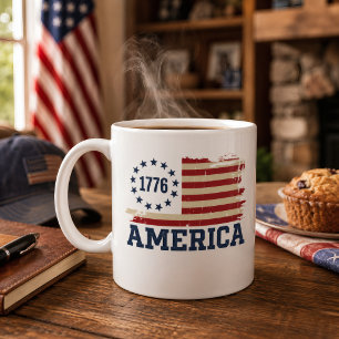 Vintage 1776 America Distressed Flag Coffee Mug