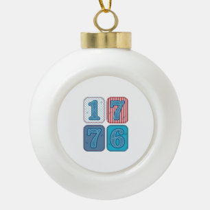 Vintage 1776 Patriotic Patchwork Ceramic Ball Christmas Ornament