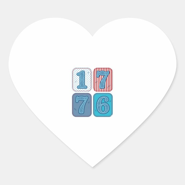 Vintage 1776 Patriotic Patchwork Heart Sticker (Front)