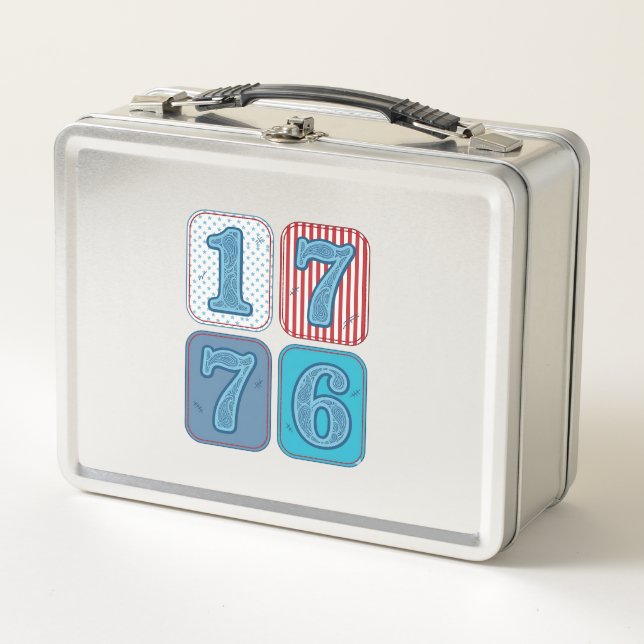 Vintage 1776 Patriotic Patchwork Metal Lunch Box (Front)