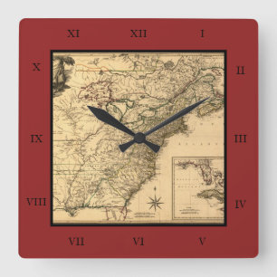 Vintage 1777 American Colonies Map by Phelippeaux Square Wall Clock