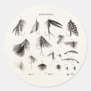 Vintage 1800s Angling Fly Fishing Flies Lure Lures Classic Round Sticker
