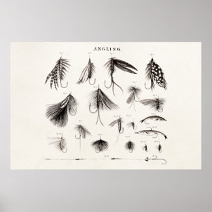 Vintage 1800s Angling Fly Fishing Flies Lures Lure Poster