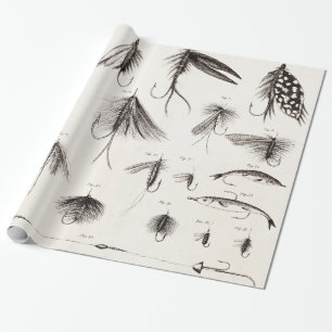 Vintage 1800s Angling Fly Fishing Flies Old Hooks Wrapping Paper